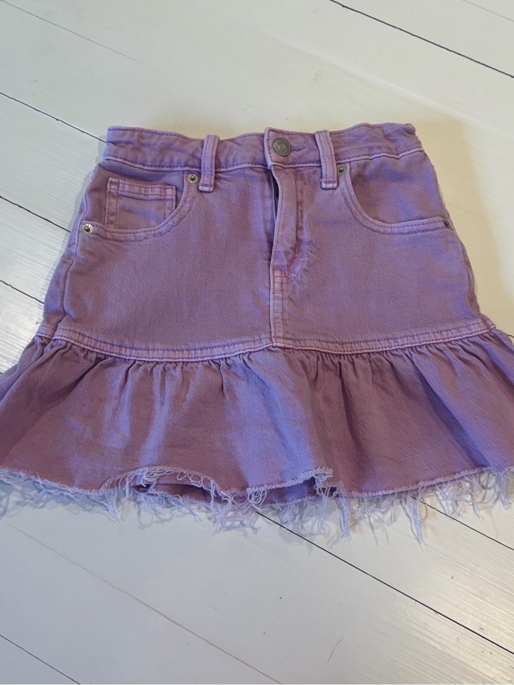 Cat & Jack Purple Lavender Frayed Edge Ruffle Denim Skirt Size 6/7